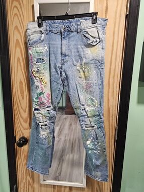 Smoke Rise Booom Graphic Distressed Jeans